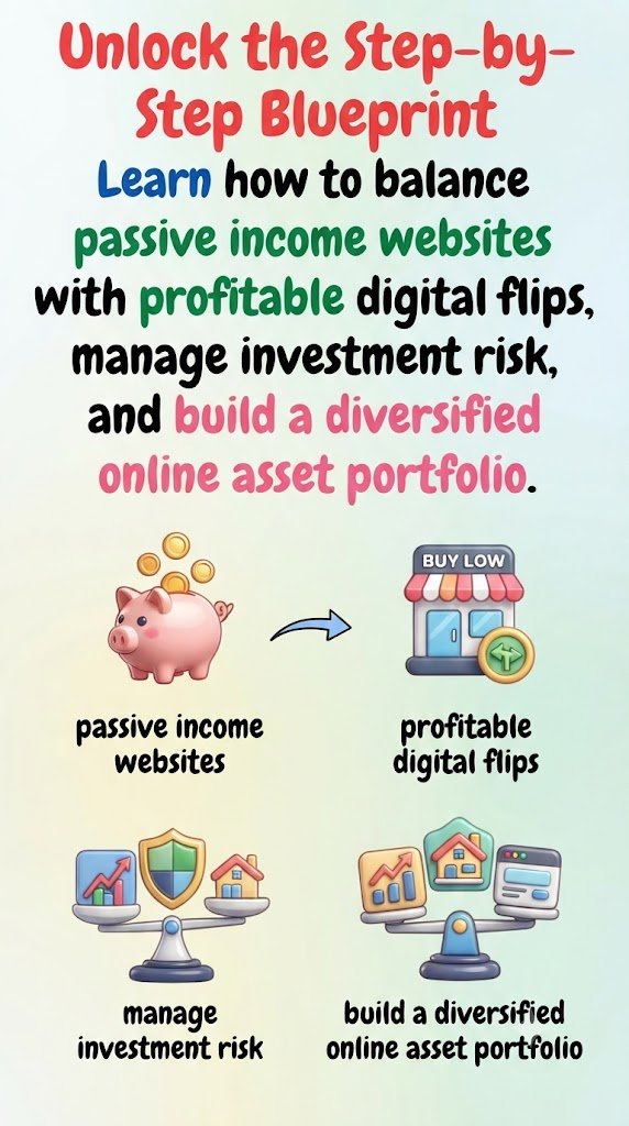 Learn how to balance passive income websites with profitable digital flips, manage investment risk, and build a diversified online asset portfolio.