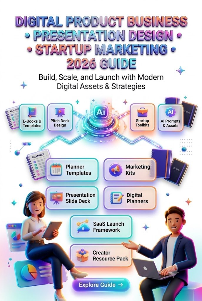 DIGITAL PRODUCT BUSINESS • PRESENTATION DESIGN • STARTUP MARKETING • 2026 GUIDE
