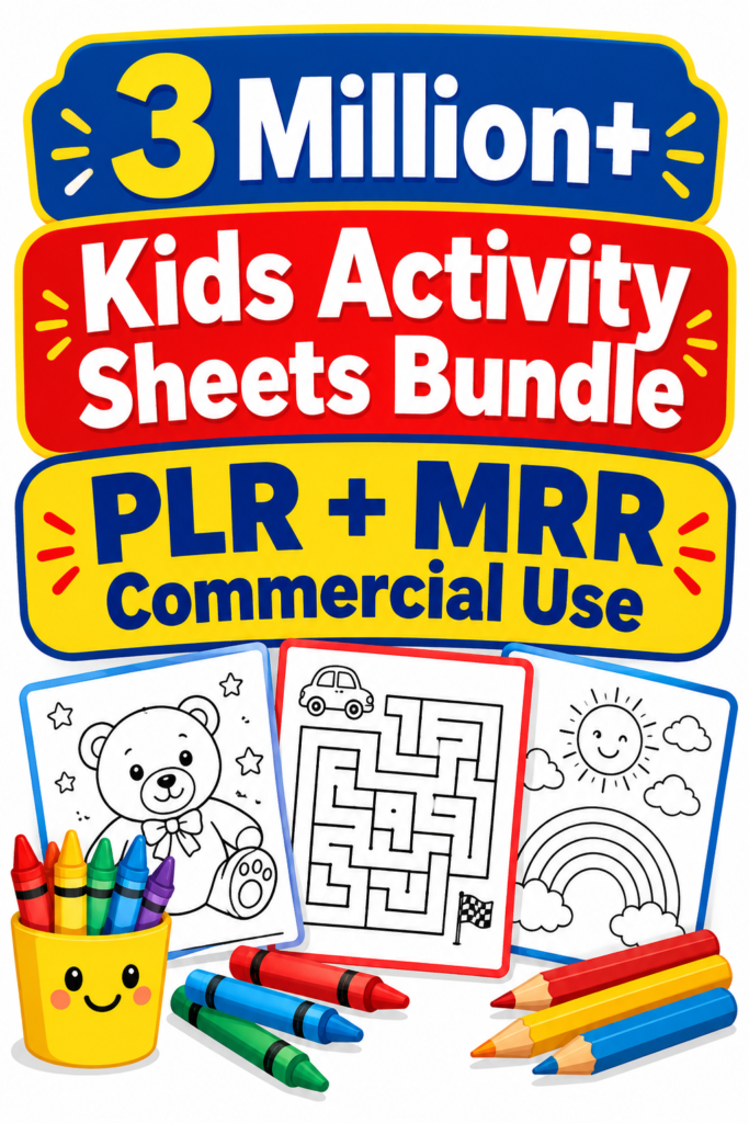 3 Million+ Kids Activity Sheets Bundle PLR + MRR Commercial Use.