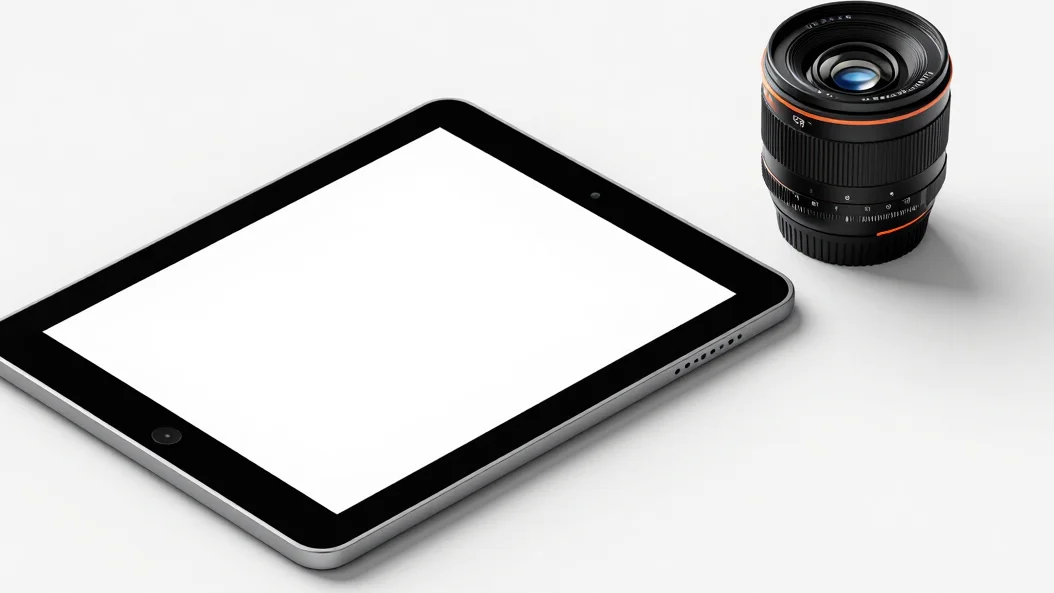 Isometric device mockup showing a digital ebook template open on