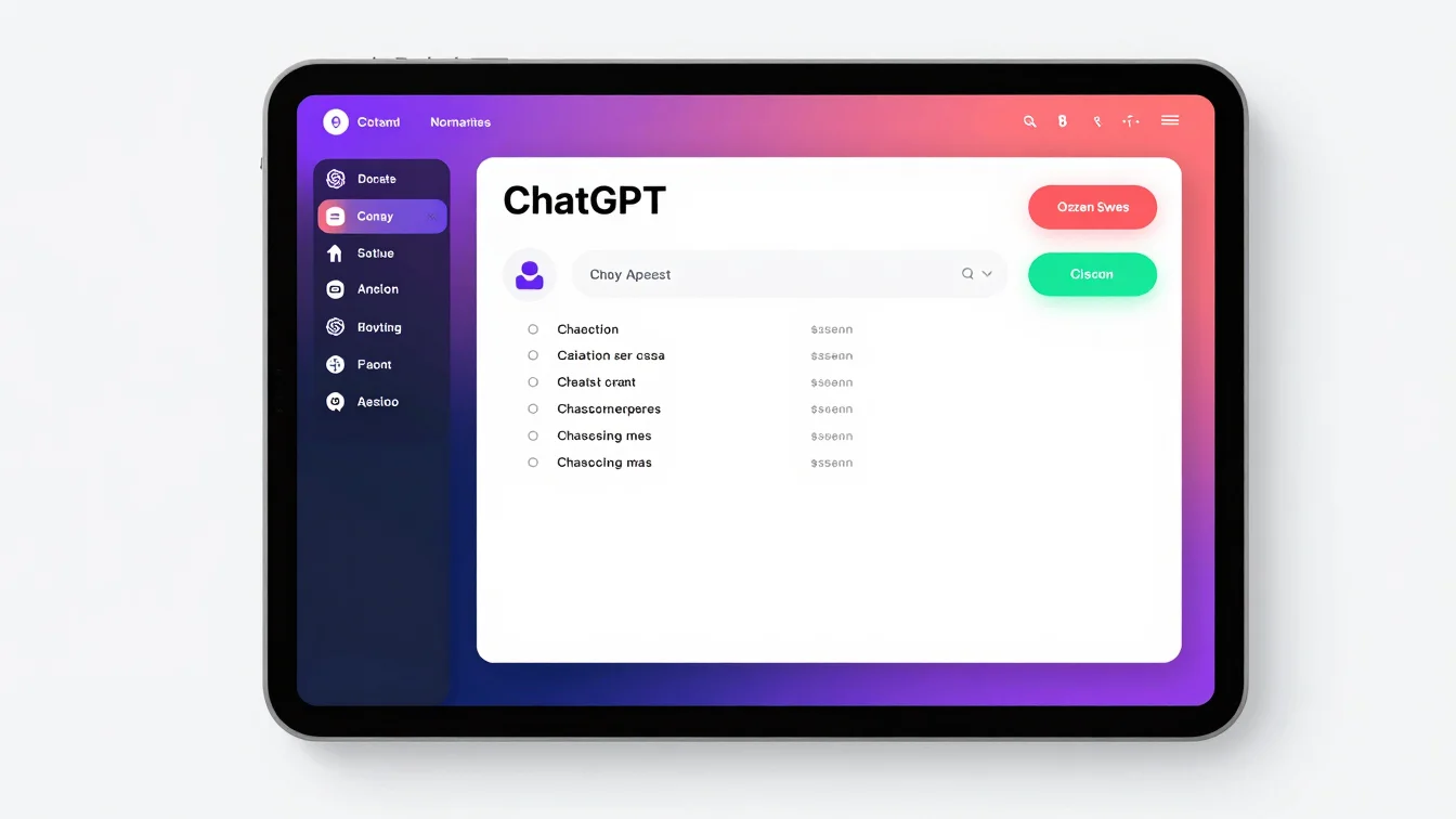 Digital product mockup of a ChatGPT interface on a tablet screen,