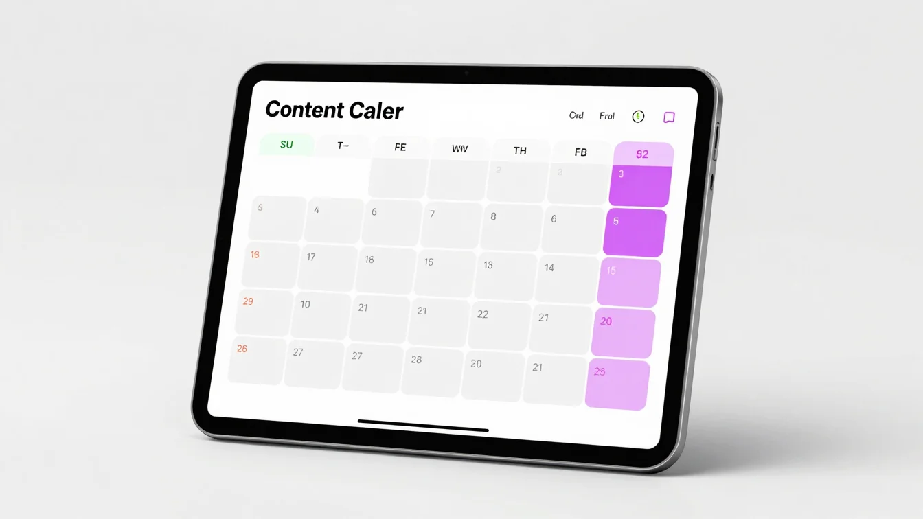 Digital product mockup of a content calendar on a tablet, crisp s