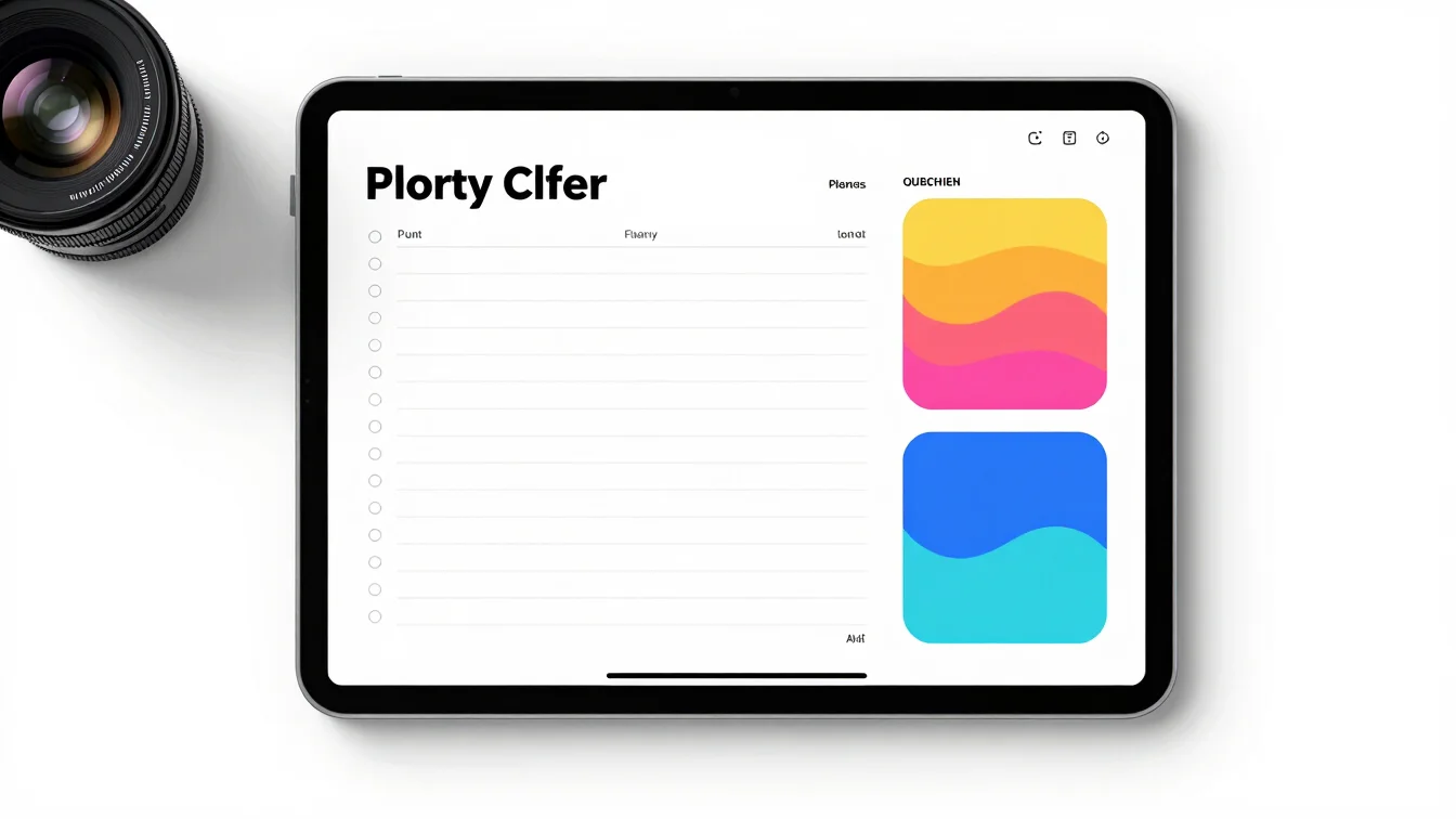 Clean flat-lay desktop mockup of a digital planner template on a