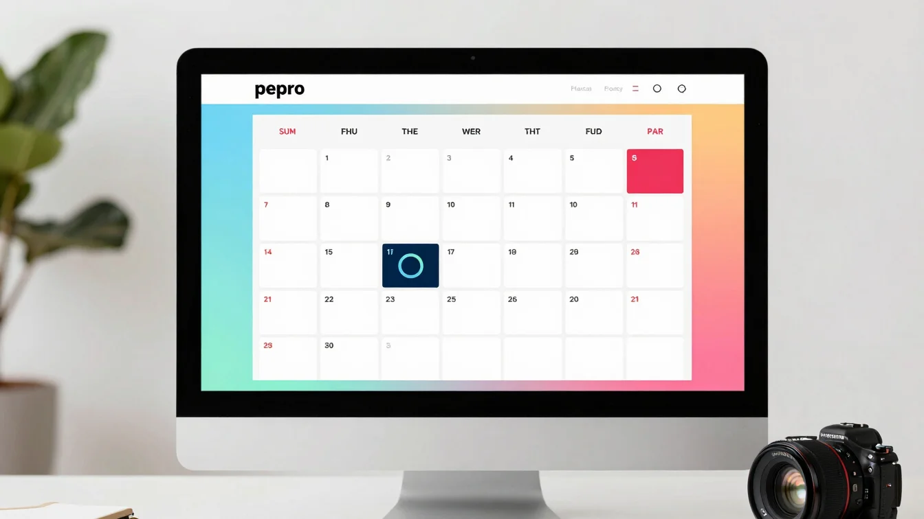 Digital mockup of a social media calendar template on a desktop m