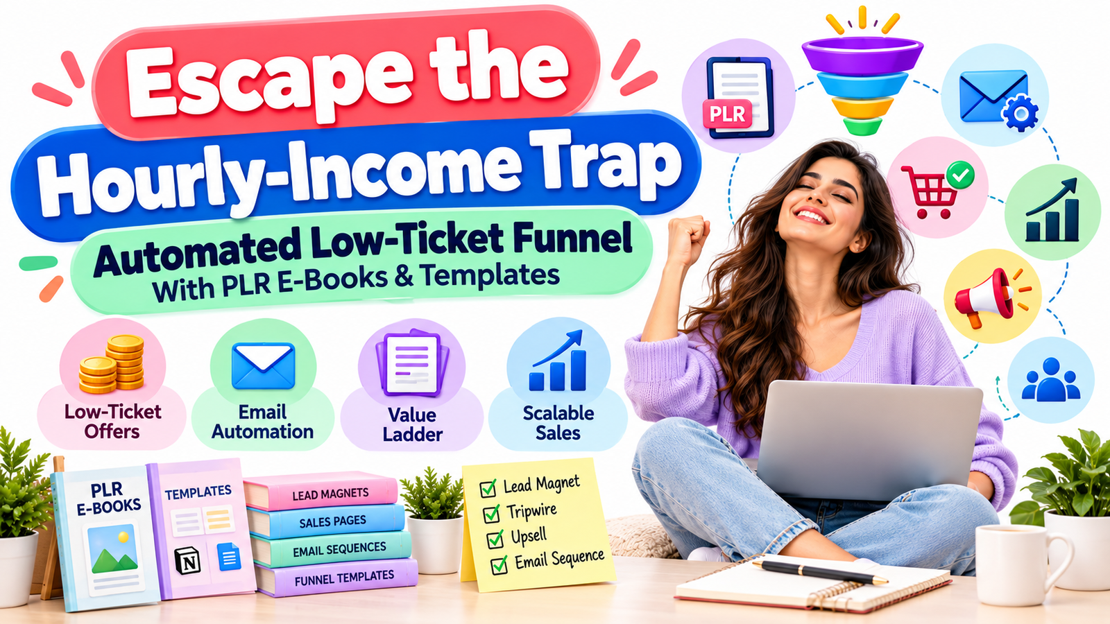 automated low-ticket sales funnel, PLR e-books, PLR templates, sell PLR digital products, digital product funnel, low-ticket digital products