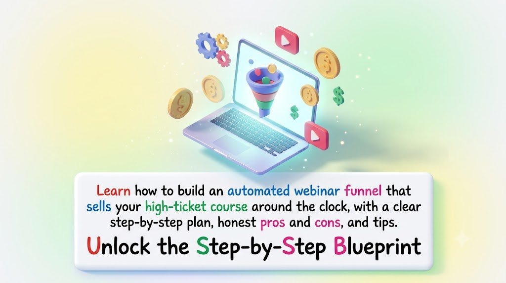 Learn how to build an automated webinar funnel that sells your high-ticket course around the clock, with a clear step-by-step plan, honest pros and cons, and tips.