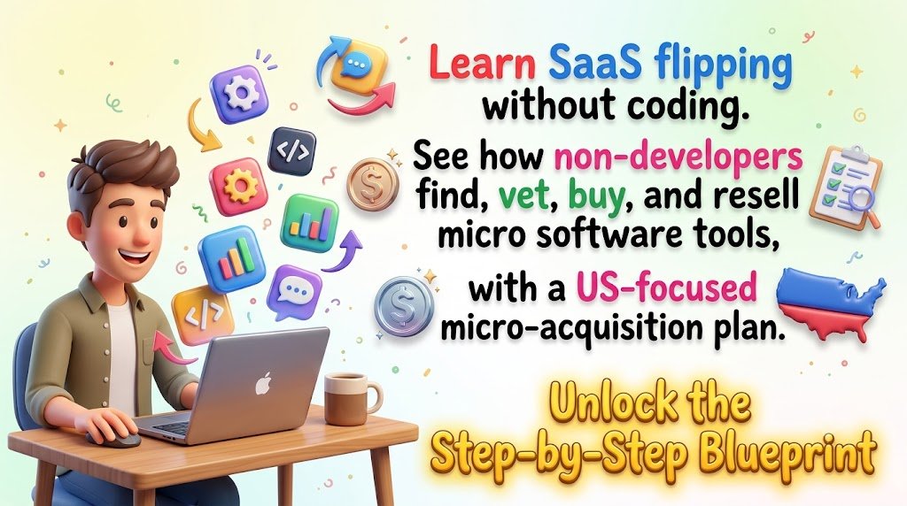 Learn SaaS flipping without coding. See how non-developers find, vet, buy, and resell micro software tools, with a US-focused micro-acquisition plan.