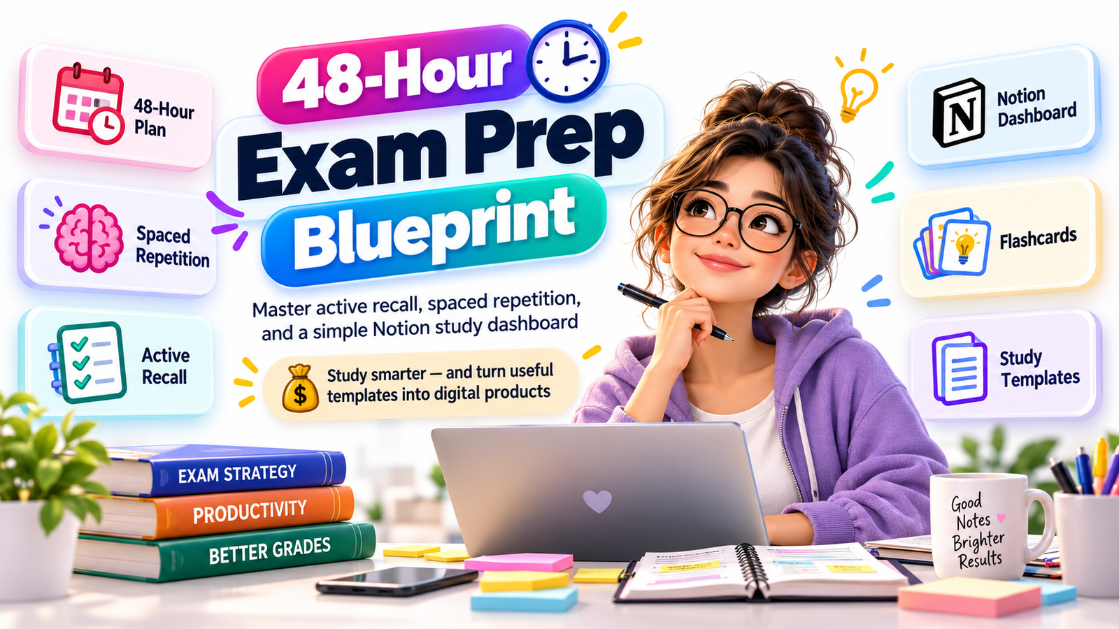 Overwhelmed Student Exam Prep: The 48-Hour Study Blueprint, Notion Dashboard and Study Template Opportunity