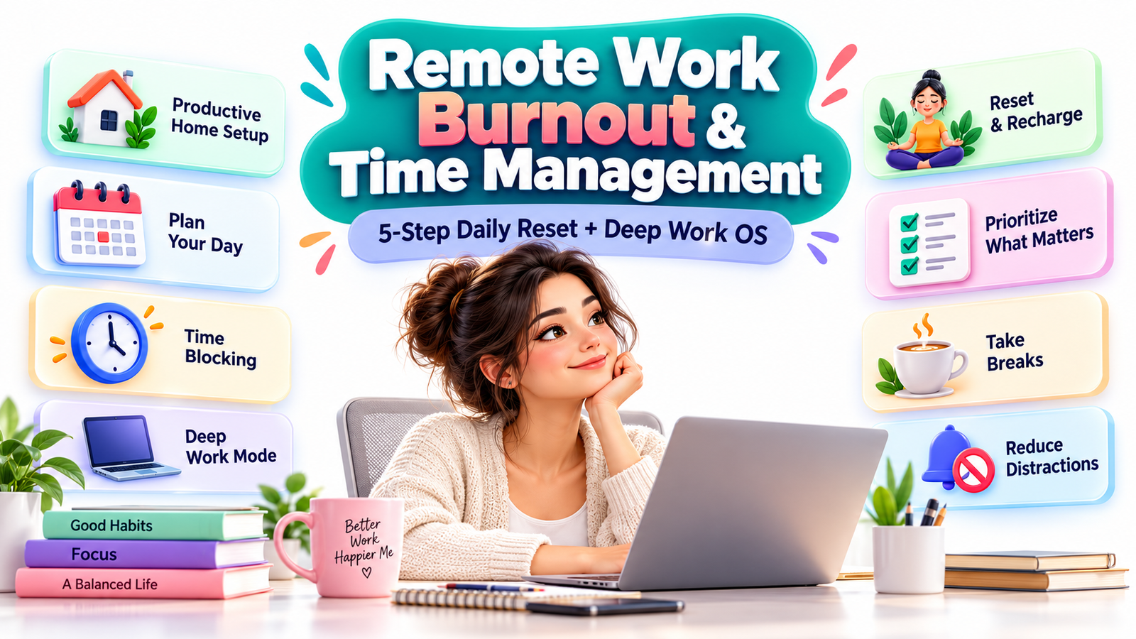 Remote Work Burnout & Time Management: A Practical System for Working From Home Without Living at Work