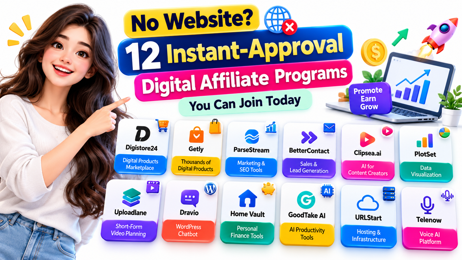 No Website? 12 Instant-Approval Digital Affiliate Programs You Can Join Today